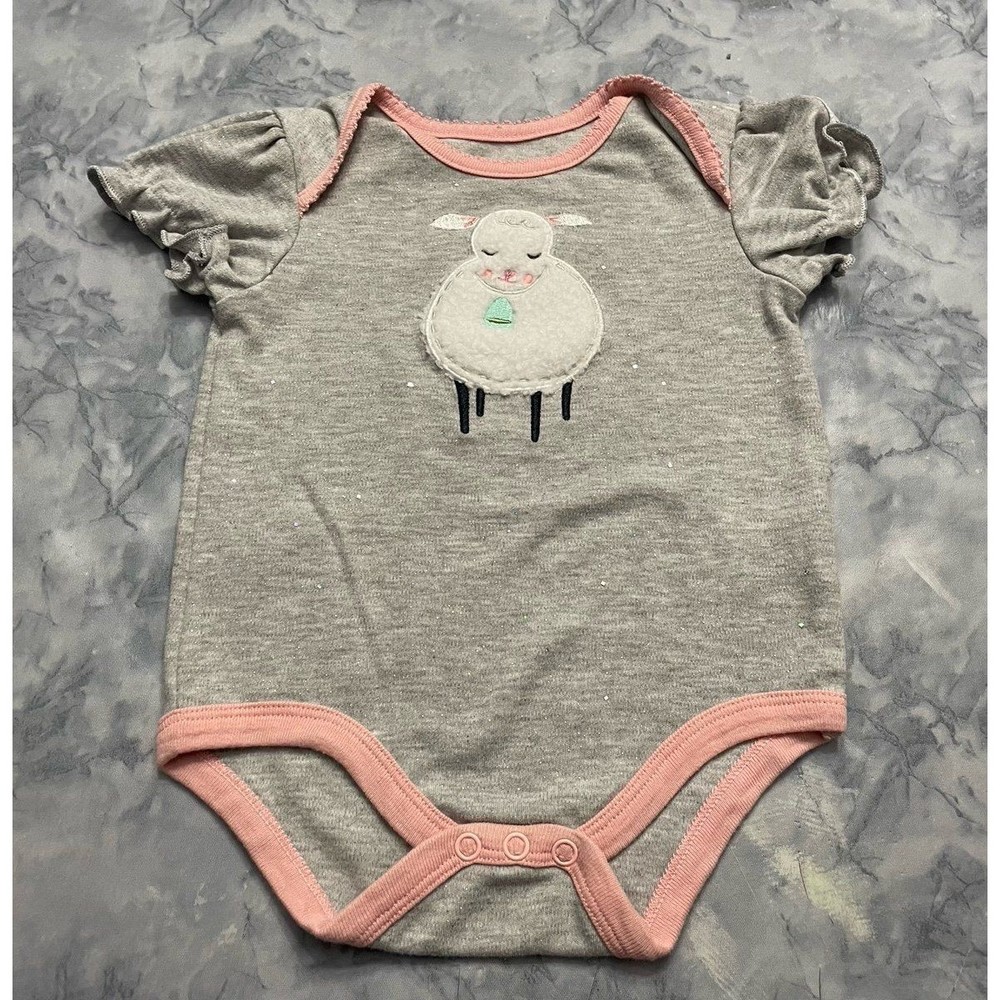 John Deere Tractor Baby Girl Glitter Sheep Onesie Bodysuit, Size 3-6 months